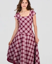 And Now This Petite Plaid Asymmetrical Short-Sleeve Maxi Dress, Macy's Exclusive