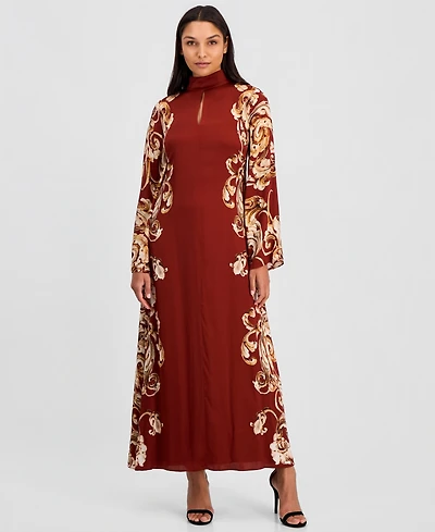 Elie Tahari Women's Analeia Mock-Neck A-Line Long-Sleeve Silk-Blend Maxi Dress