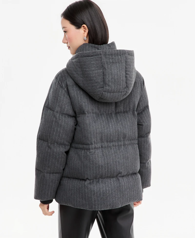 Calvin Klein Women's Pinstripe Quilted Hooded Puffer Coat