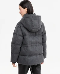 Calvin Klein Women's Pinstripe Quilted Hooded Puffer Coat
