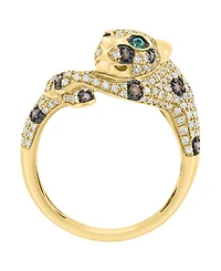 Effy Collection White Diamond (5/8 ct. t.w.), Espresso Diamond (1/5 ct. t.w.) & Emerald Accent Ring in 14k Yellow Gold
