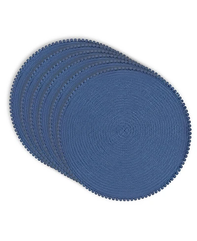 Dainty Home Pom 15" Round Woven Placemats Set of 6 - Durable, Reversible and Non-Slip Table Mats