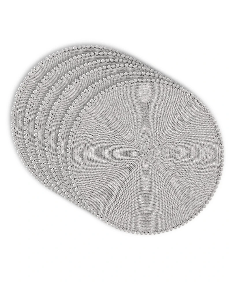 Dainty Home Pom Pom 15" Round Woven Placemats Set of 6 - Durable, Reversible and Non-Slip Table Mats