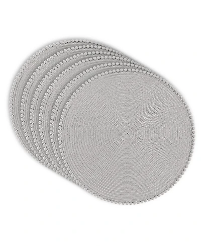Dainty Home Pom Pom 15" Round Woven Placemats Set of 6 - Durable, Reversible and Non-Slip Table Mats