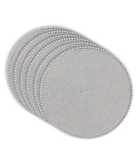 Dainty Home Pom Pom 15" Round Woven Placemats Set of 6 - Durable, Reversible and Non-Slip Table Mats