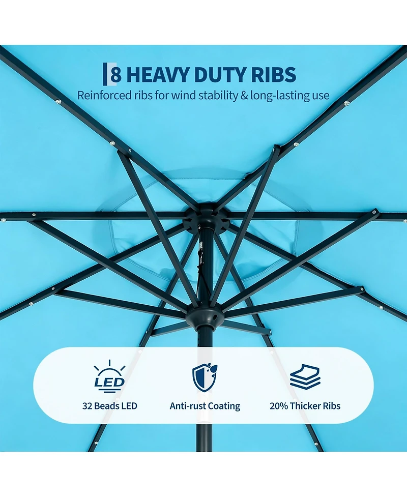 gaomon Outdoor 10FEET Table Market Patio Umbrella with 32 Solar Led Lights for Garden, Deck, Backyard and Pool