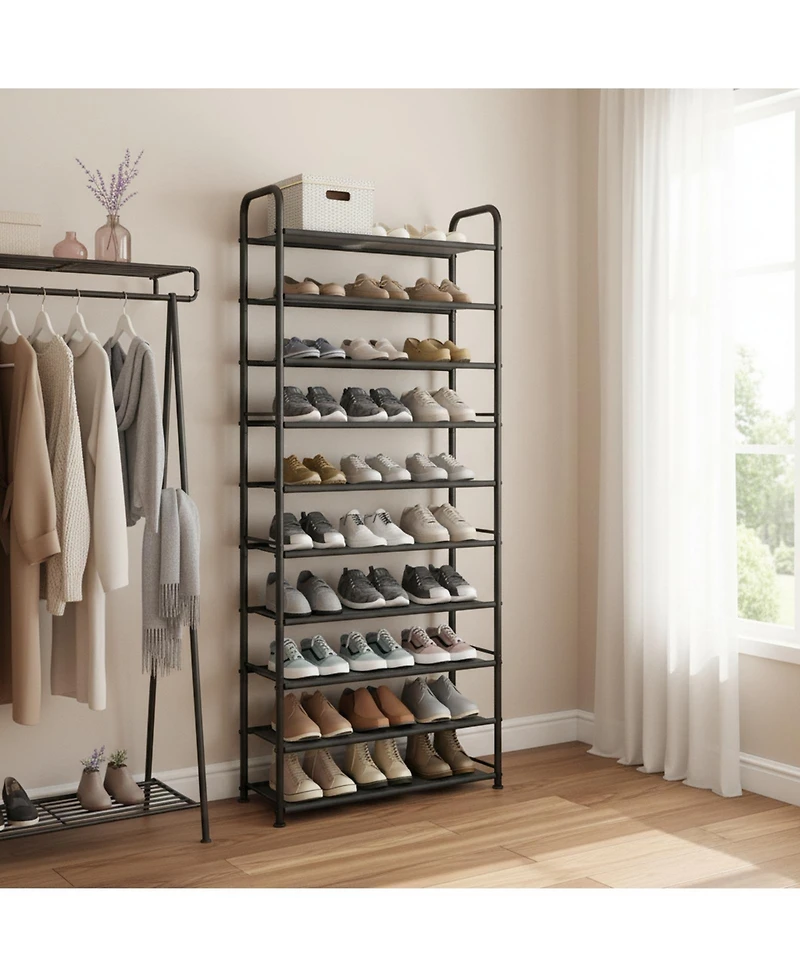 Yigii 10-Tier Shoe Rack Sturdy Mesh Shelves Large Capacity Adjustable Feet