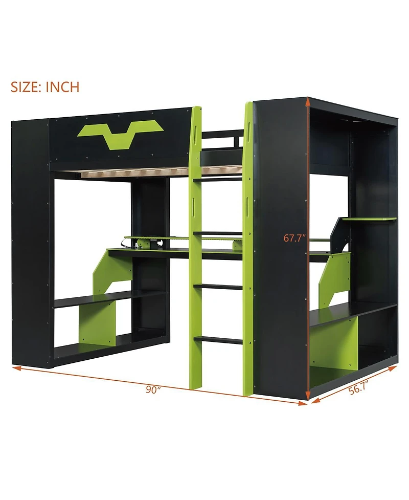 Streamdale Furniture Loft Bed with Power, Usb-c, Cable Mgmt, Rgb