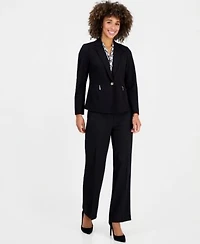 Kasper Womens Notched Collar Jacket Printed Tie Neck Sleeveless Blouse Wide Leg Pants