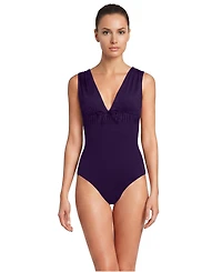 Lands' End Women's Wide Strap Plunge Shirred One Piece