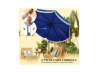 Clihome Outdoor Umbrella with Crank, Patio Umbrella, 8 Ribs, Push Button Tilt