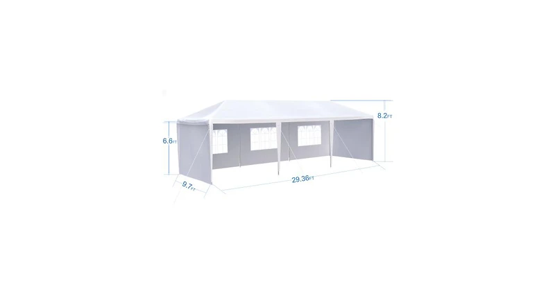 Flynama 10x30 feet Outdoor Wedding Party Canopy Tent with 5 Removable Sidewalls Ropes and Stakes for Events Gatherings
