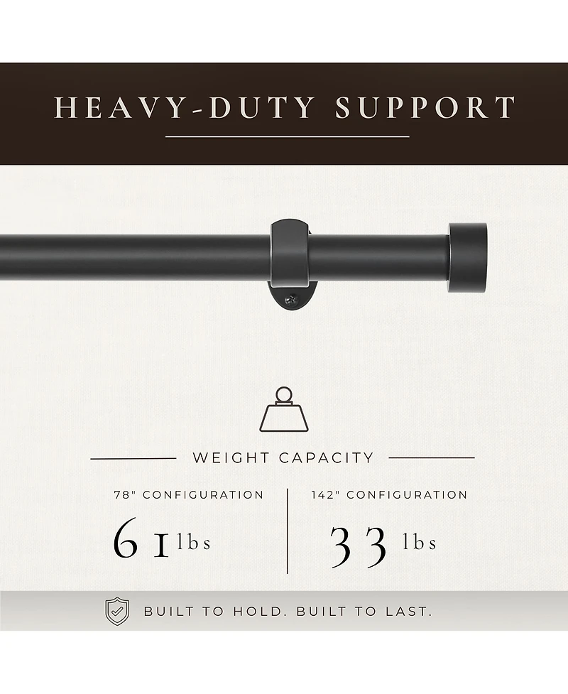 Threadmade Home Serena 1-Inch Adjustable Decorative Single Curtain Rod with End Cap Finials