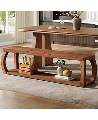 Tribesigns 2-Tier Solid Wood Dining Bench,59"Long Farmhouse Entryway Bench with Open Shelves,Rustic Storage Wooden Seating
