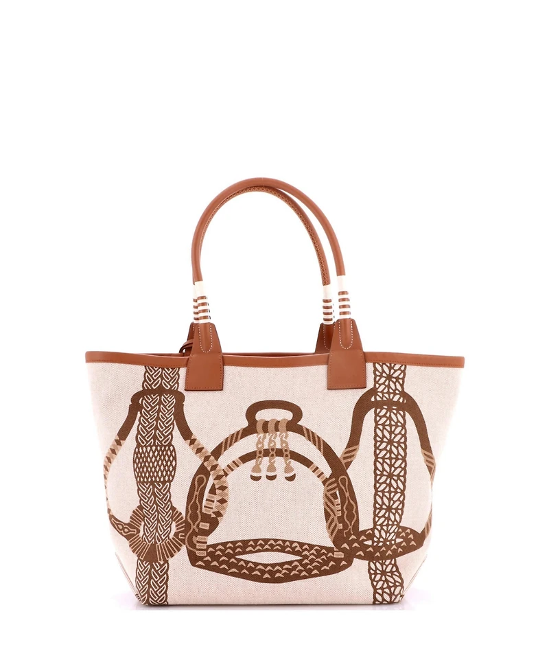 Pre-Owned HERMES 28 Sac Steeple Tote Printed Toile with Leather