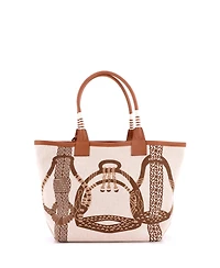 Pre-Owned HERMES 28 Sac Steeple Tote Printed Toile with Leather