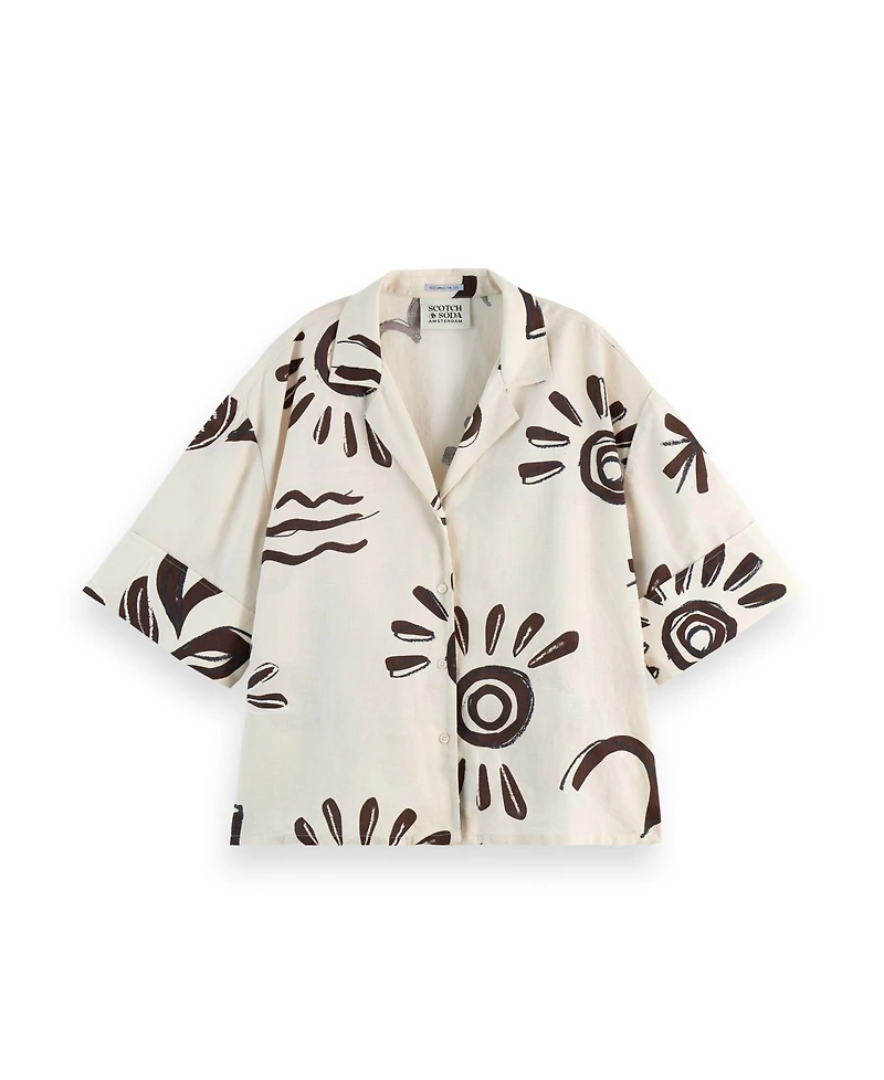 Scotch & Soda Women's Cotton Linen Printed Short Sleeve Top