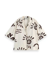 Scotch & Soda Women's Cotton Linen Printed Short Sleeve Top