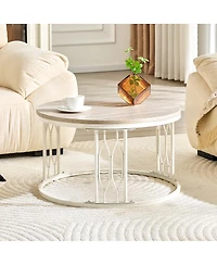 Streamdale Furniture 27.5'' Round Stone-Effect Mdf Coffee Table with Metal Legs