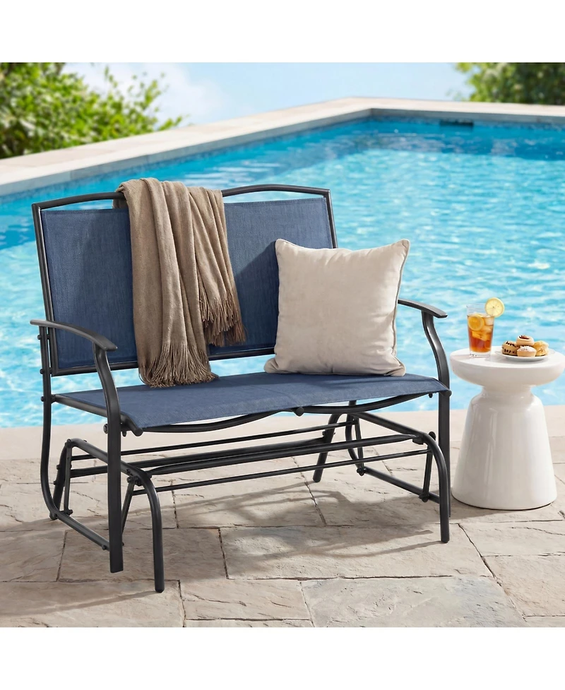 Sugift Iron Outdoor Patio Glider Bench with Textilene Seat for Two People