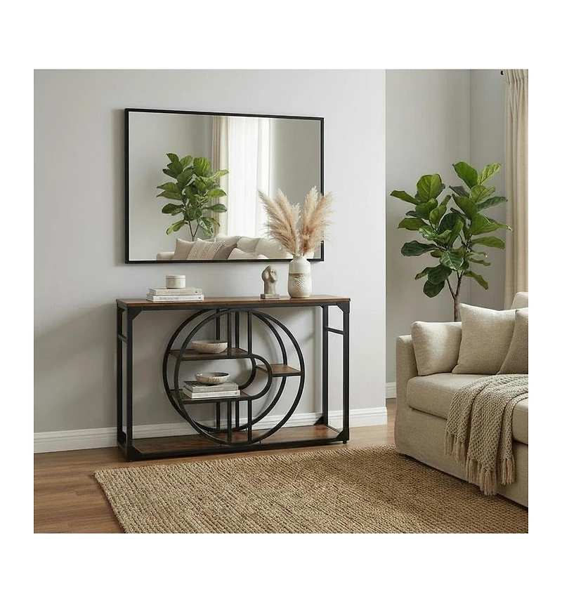 homfan Industrial 5-Tier Console Table with O-Shaped Metal Frame, 55" Narrow Entryway Table with Storage Shelves
