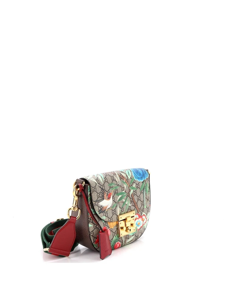 Pre-Owned Gucci Medium Padlock Saddle Shoulder Bag Tian Print Gg Coated Canvas