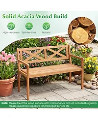 Sugift 2-Person Acacia Wood Garden Bench with Wide Armrests and Slatted Seat