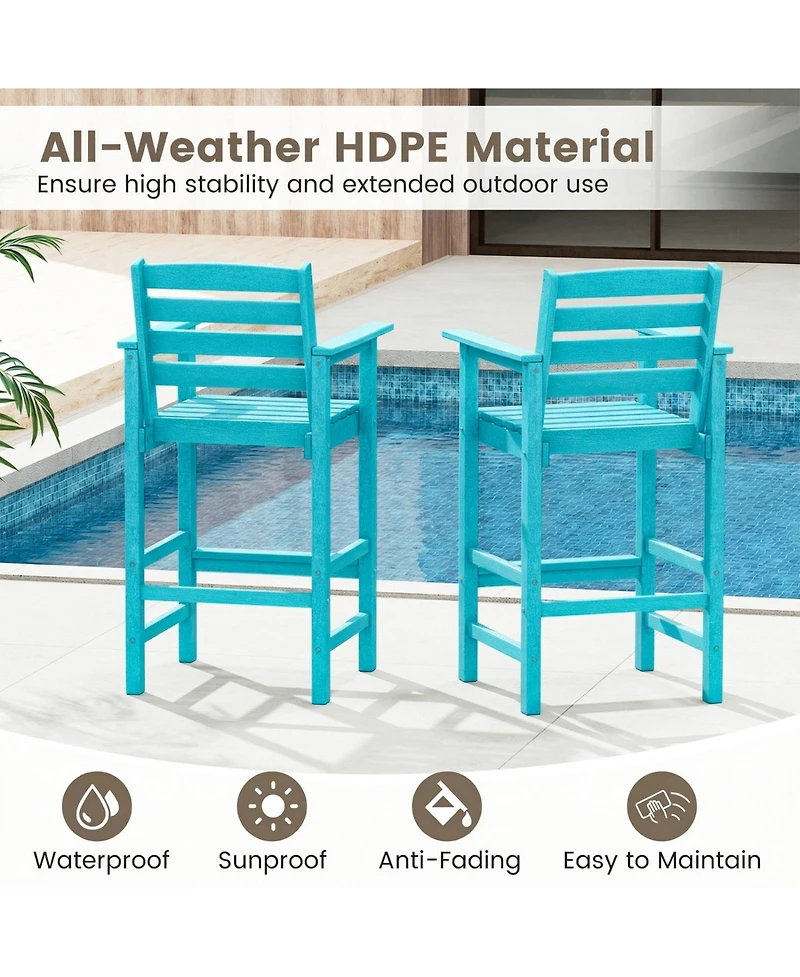 Sugift Set of 2 Patio Hdpe Adirondack Bar Chairs with Wide Armrests and Footrest