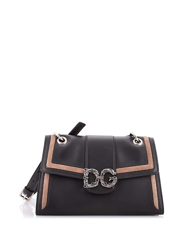 Pre-Owned Dolce & Gabbana Small Amore Flap Shoulder Bag Leather with Suede