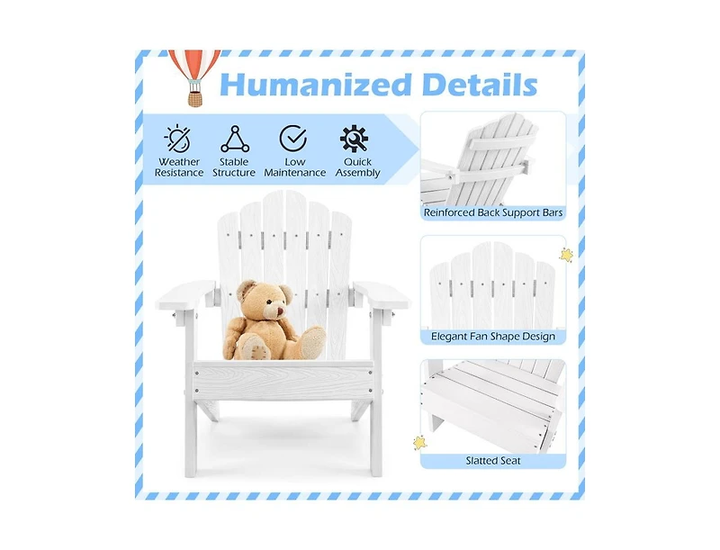 Sugift Set of 2 Kids Hips Outdoor Adirondack Chairs with Tilted High Backrest