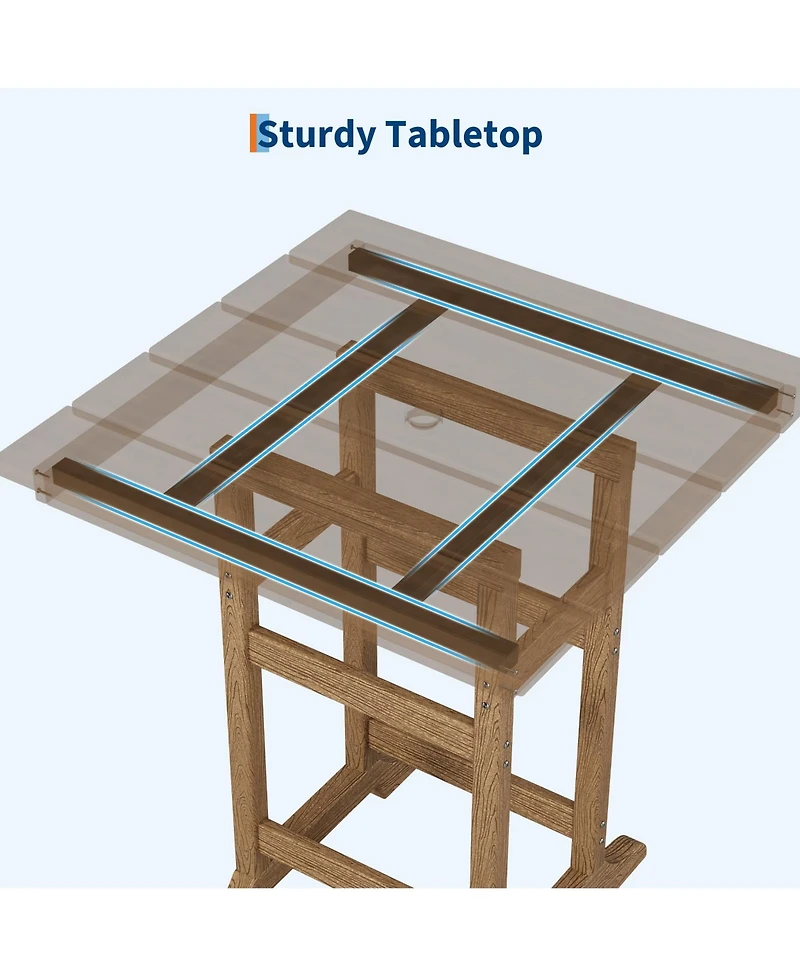 homfan 31.5" Square Hdpe Wood Grain Outdoor Bar Table – 39.6" High Weatherproof Pub Table with Umbrella Hole, 300 lb Capacity for Patio and Poolside