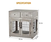 homfan og Crate Furniture with 2 Drawers and 3 Doors, Indoor Kennel End Table for Medium and Large Dogs, Rustic Modern Style