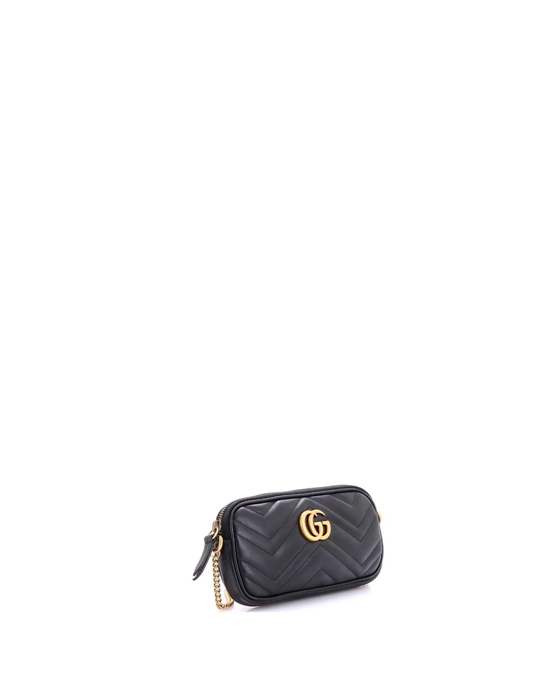 Pre-Owned Gucci Mini Gg Marmont Chain Crossbody Bag Matelasse Leather