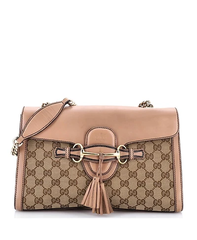 Pre-Owned Gucci Medium Emily Chain Flap Shoulder Bag Gg Canvas and Leather