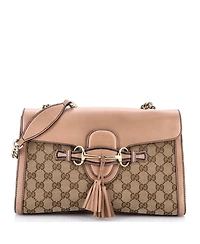 Pre-Owned Gucci Medium Emily Chain Flap Shoulder Bag Gg Canvas and Leather