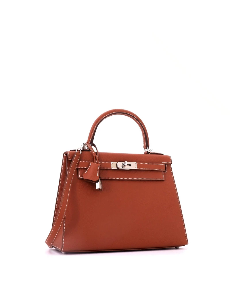Pre-Owned HERMES Kelly 28 Handbag Brown Epsom with Palladium Hardware