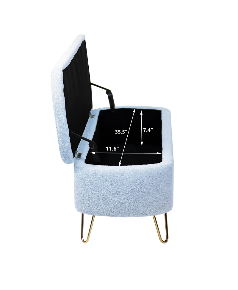 sumyeg Storage Ottoman Bench for End of Bed Gold Legs Modern Grey Faux Fur Entryway Upholstered Padded