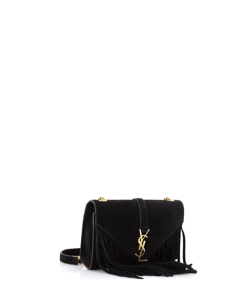 Pre-Owned Saint Laurent Small Classic Monogram Fringe Crossbody Bag Suede