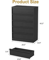 gaomon 5 Dresser for Bedroom, 43.3" Tall Dresser, Freestanding Horizontal Drawer with Storage, Wooden Closet Chest Storage for Living Room, Hallway