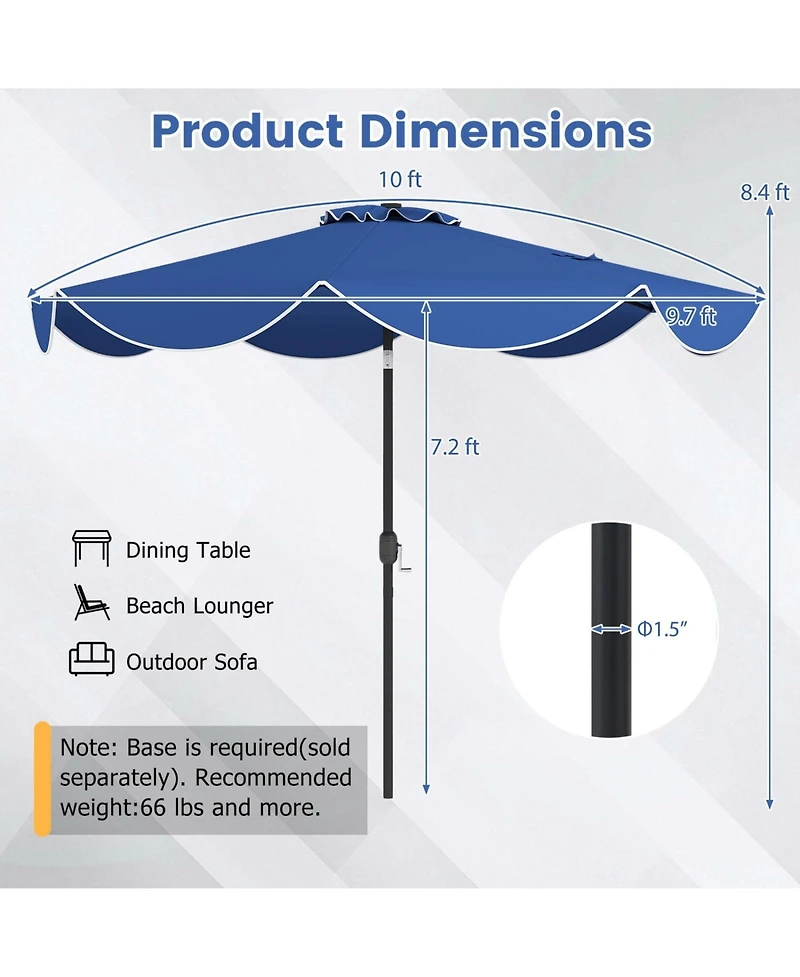 Sugift 10 ft Scalloped Solar Patio Umbrella with 24 Led Lights and Tilt Crank
