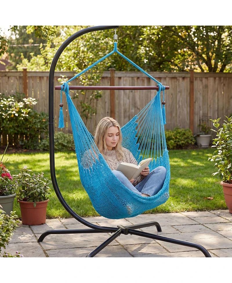 Sugift Caribbean Hammock Chair with Metal Spreader Bar and Soft Spun Rope Seat