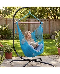 Sugift Caribbean Hammock Chair with Metal Spreader Bar and Soft Spun Rope Seat