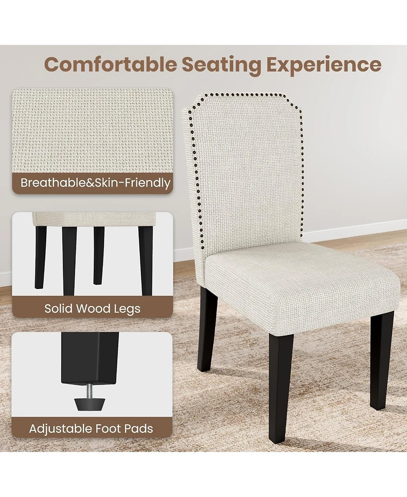 gaomon Cotton Linen Dining Chair, Wood Legs with Trim, Padded High Back Upholstered for Kitchen or Restaurant