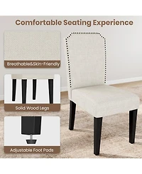 gaomon Cotton Linen Dining Chair, Wood Legs with Trim, Padded High Back Upholstered for Kitchen or Restaurant
