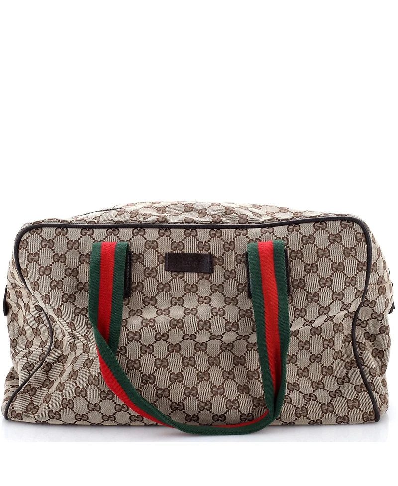Pre-Owned Gucci Large Web Strap Side Snap Carry On Duffle Bag Gg Canvas