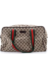 Pre-Owned Gucci Large Web Strap Side Snap Carry On Duffle Bag Gg Canvas