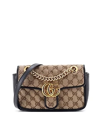 Pre-Owned Gucci Mini Gg Marmont Flap Bag Diagonal Quilted Gg Canvas with Leather