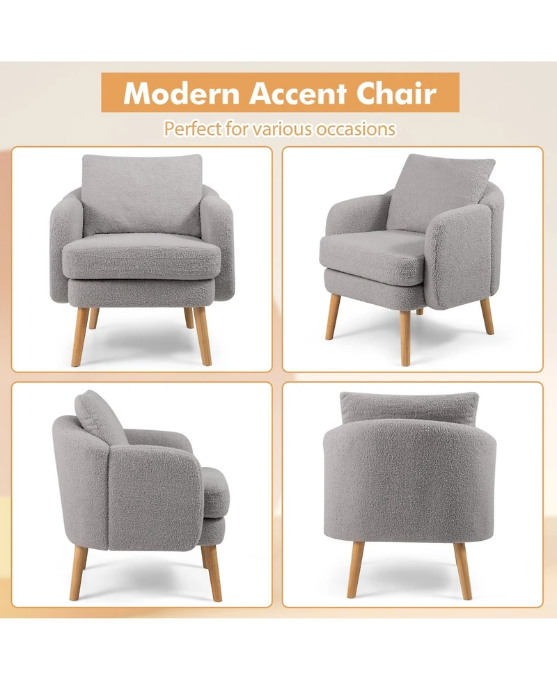 Sugift Sherpa Accent Chair Modern Living Room Chair with Seat Cushion