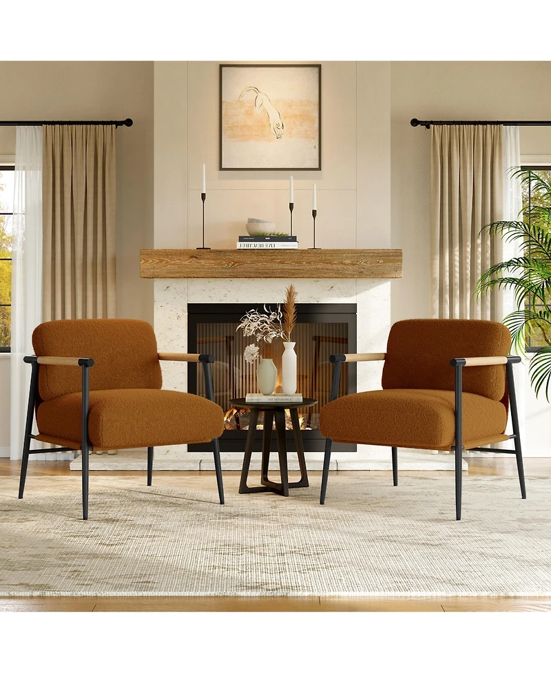 homfan Modern Accent Chair - Comfy with Metal Frame and Wooden Armrest, Cozy Reading Soft Cushion for Bedroom Living Room