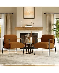 homfan Modern Accent Chair - Comfy with Metal Frame and Wooden Armrest, Cozy Reading Soft Cushion for Bedroom Living Room